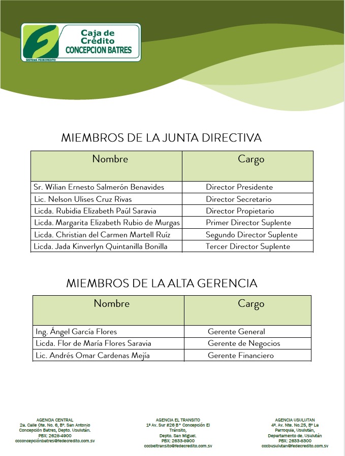 Junta Directiva y Alta Gerencia